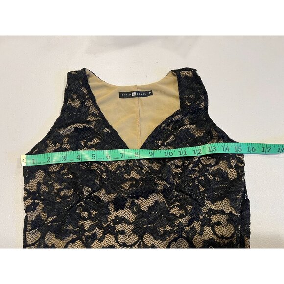 Belly Basics Sheath Dress Floral Lace Overlay V-Neck Sleeveless Black Size P - Picture 3 of 6